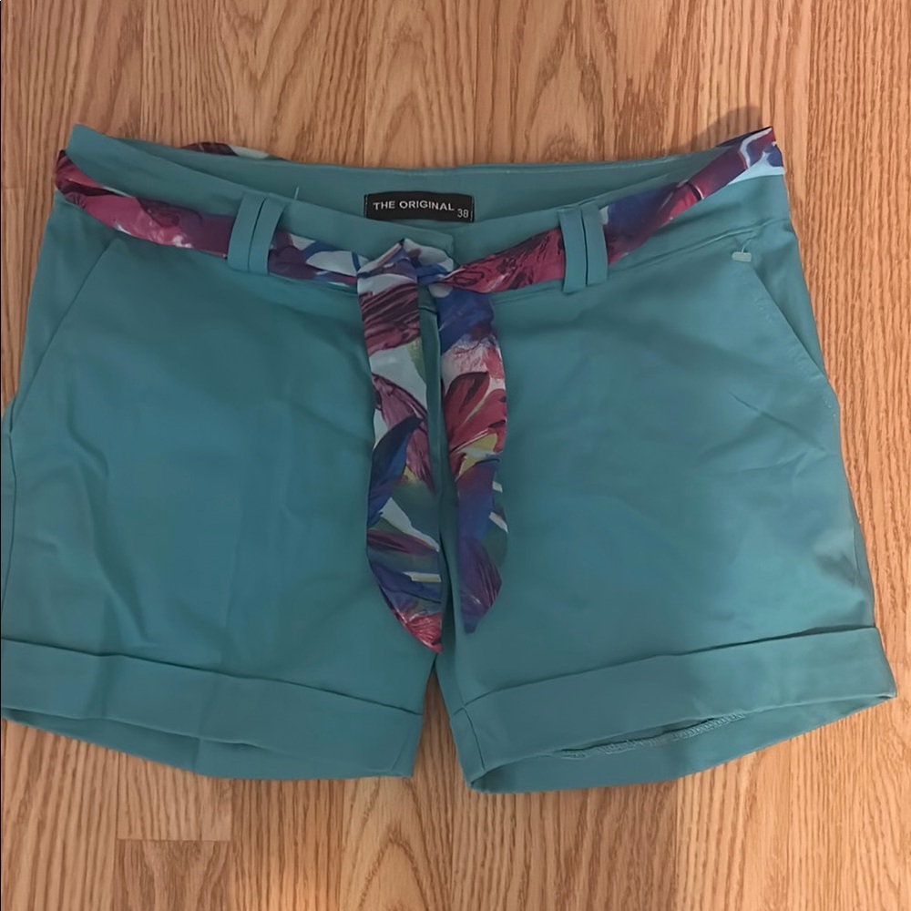 Blue Bermuda Shorts with Decorative Belt